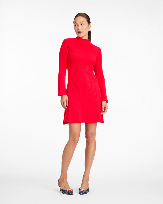 Lennox Mockneck Ribbed Knit Dress in Red Red - Draper James
