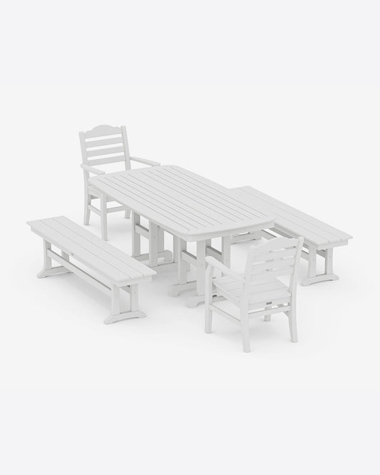 Savannah 5-Piece Dining Set with Benches in Sage White - Draper James