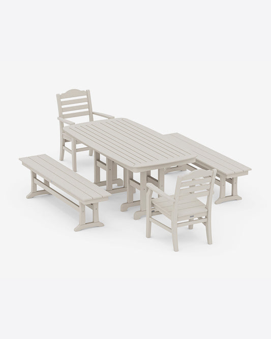 Savannah 5-Piece Dining Set with Benches in White Sand - Draper James