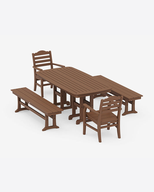 Savannah 5-Piece Dining Set with Benches in Navy Teak - Draper James
