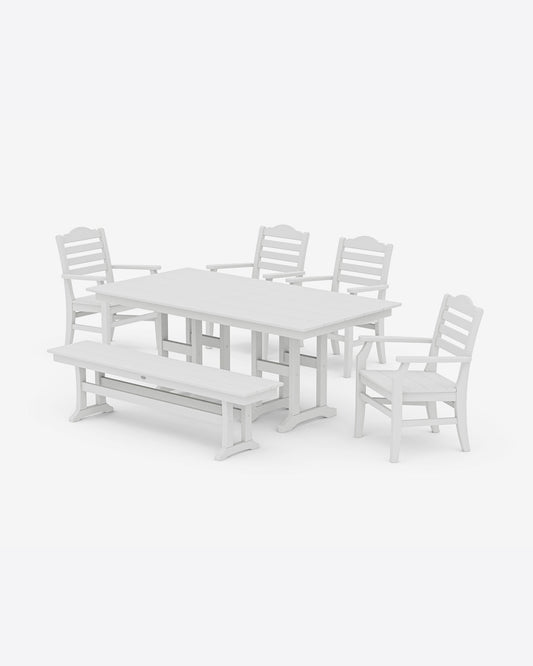 Savannah 6-Piece Farmhouse Dining Set with Bench in Sage White - Draper James