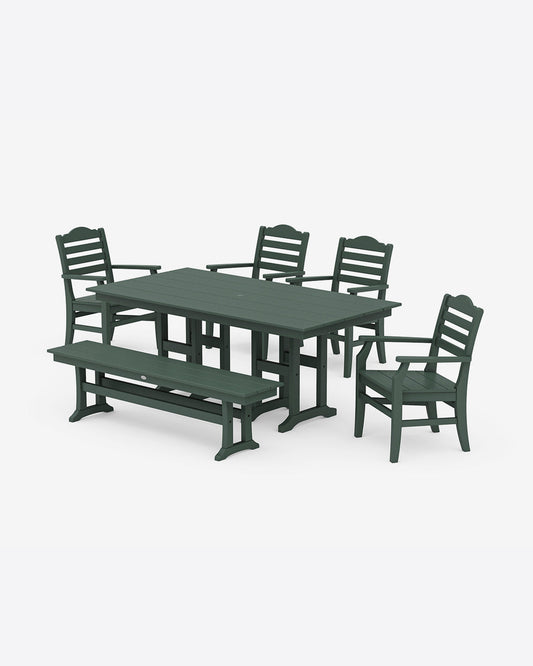 Savannah 6-Piece Farmhouse Dining Set with Bench in White Forest - Draper James