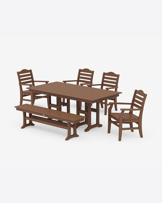 Savannah 6-Piece Farmhouse Dining Set with Bench in Teal Teak - Draper James