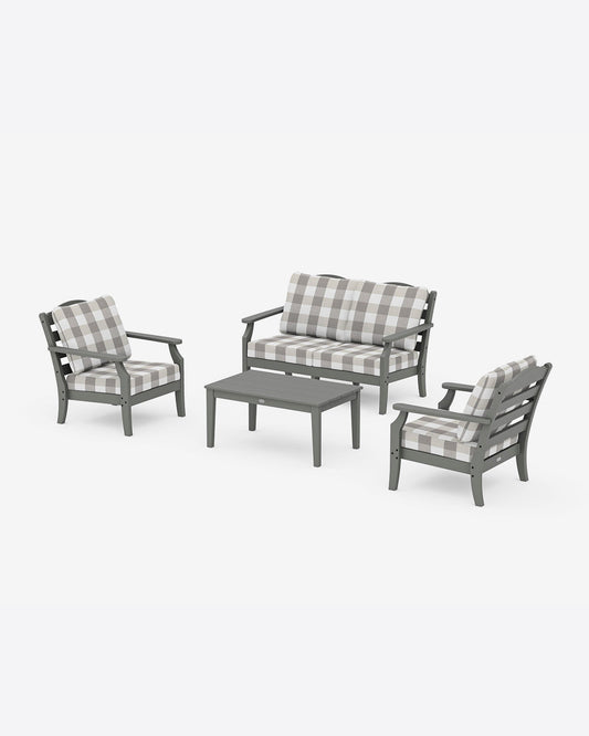 Savannah 4-Piece Deep Seating Set with Loveseat in Buffalo Plaid Slate Grey - Draper James