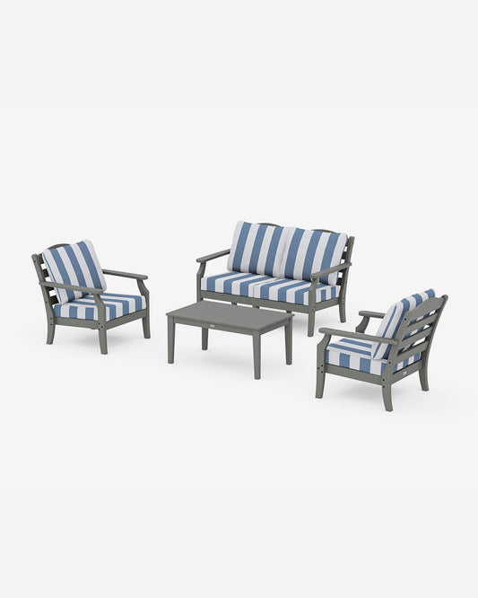 Savannah 4-Piece Deep Seating Set with Loveseat in Cabana Stripe Slate Grey - Draper James