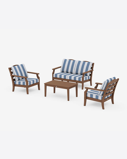 Savannah 4-Piece Deep Seating Set with Loveseat in Cabana Stripe Teak - Draper James