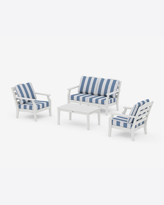 Savannah 4-Piece Deep Seating Set with Loveseat in Cabana Stripe White - Draper James