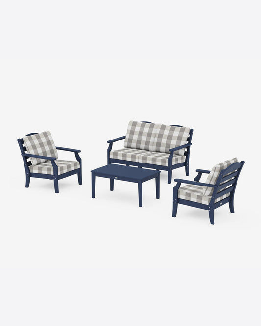 Savannah 4-Piece Deep Seating Set with Loveseat in Buffalo Plaid Navy - Draper James