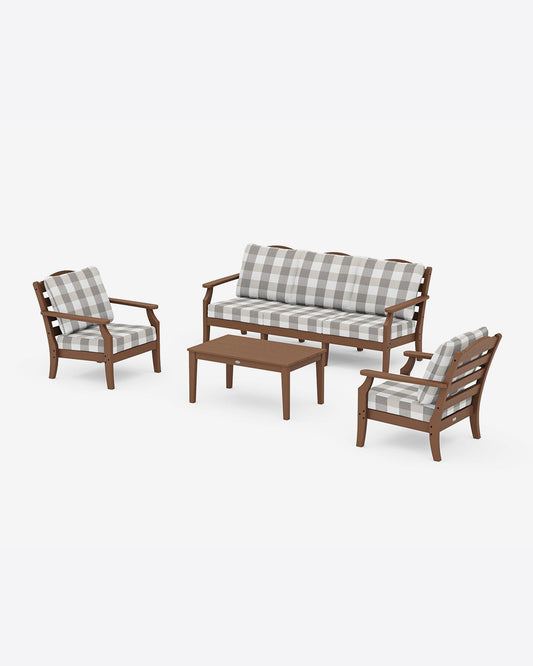 Savannah 4-Piece Deep Seating Set with Sofa in Buffalo Plaid Teak - Draper James