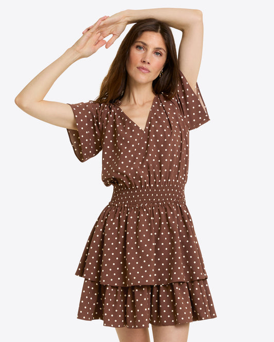 Alana Tiered Dress in Matte Satin Brown - Draper James