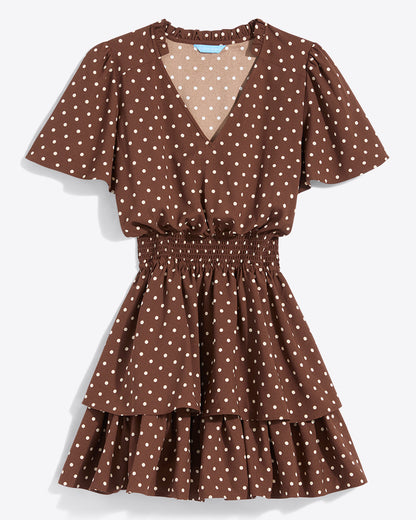 Alana Tiered Dress in Matte Satin Brown - Draper James