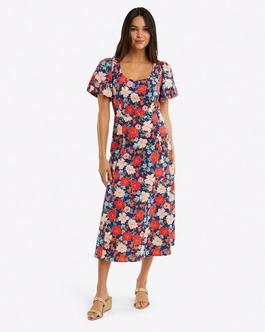 Julianne Midi Dress in Stretch Poplin Blooming Peony - Draper James