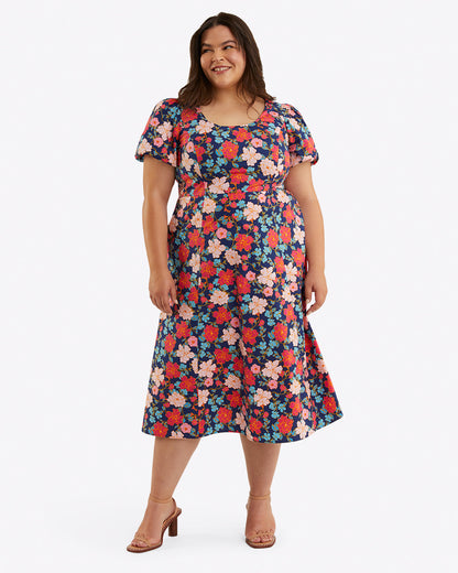 Julianne Midi Dress in Stretch Poplin Blooming Peony - Draper James