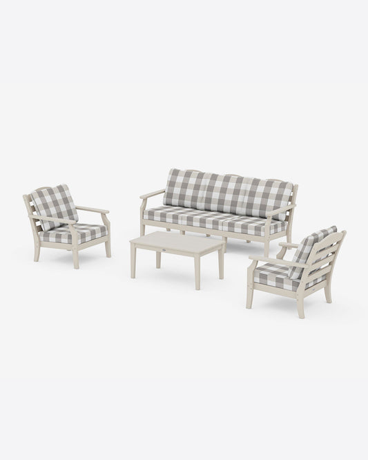 Savannah 4-Piece Deep Seating Set with Sofa in Buffalo Plaid Sand - Draper James