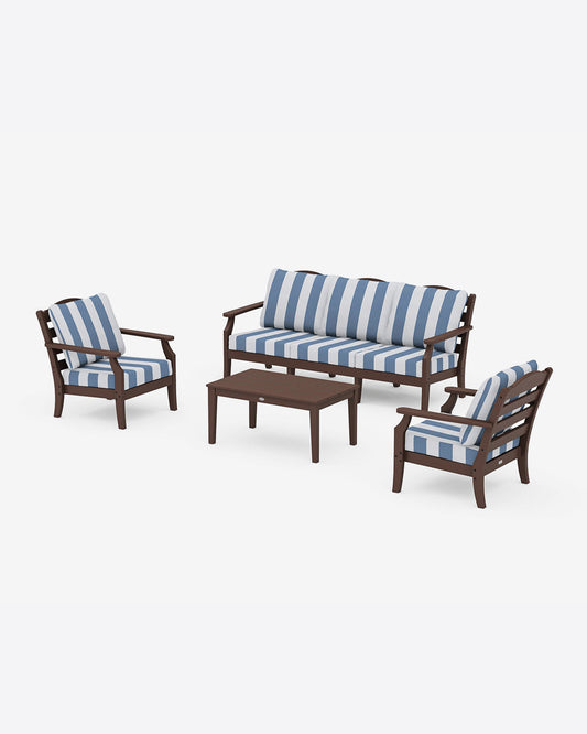 Savannah 4-Piece Deep Seating Set with Sofa in Cabana Stripe Mahogany - Draper James