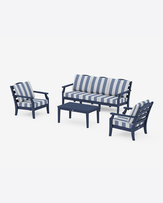 Savannah 4-Piece Deep Seating Set with Sofa in Cabana Stripe Navy - Draper James