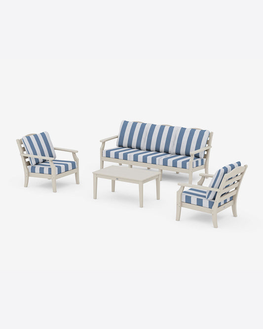 Savannah 4-Piece Deep Seating Set with Sofa in Cabana Stripe Sand - Draper James